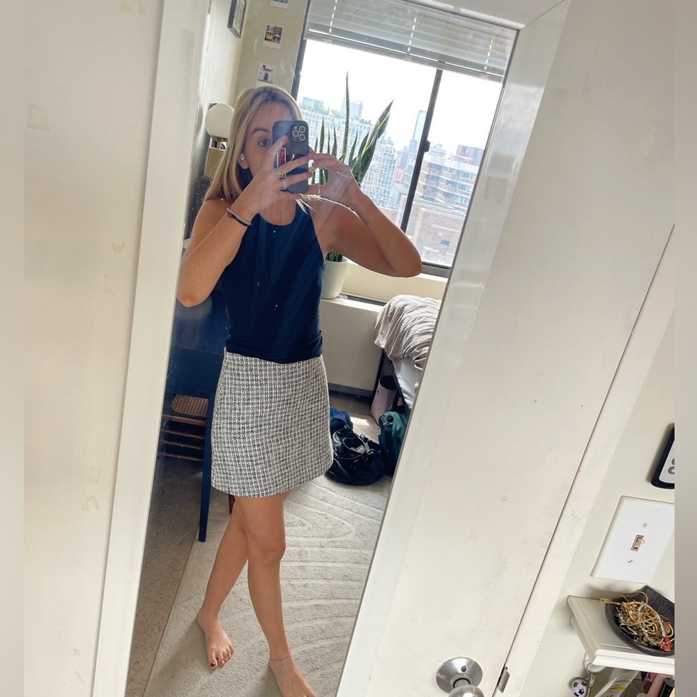 Storia White and Gray A-Line Mini Skirt